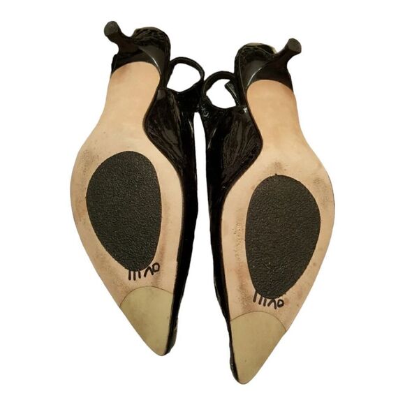 STUART WEITZMAN‎ - Black Patent Pointy Toe Kitten Heel Slingback Shoe - Size 6 - Picture 5 of 6